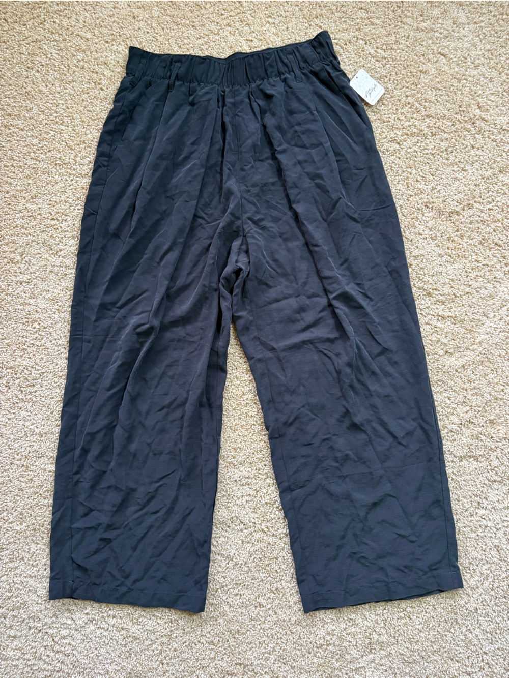 Free People NWT Nothin To Say Pleated Trousers Black Size Medium Wide Leg